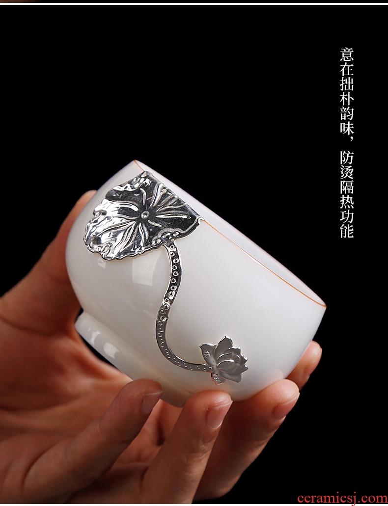 Sweet chrysanthemum patterns Bai Yuchan set cup silver lotus fragrance ceramic cups a single large pure manual master cup single cup