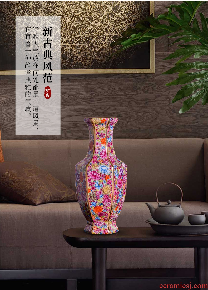 Jingdezhen ceramics powder enamel flower vase sitting room porch flower arrangement of Chinese style household decoration vase furnishing articles