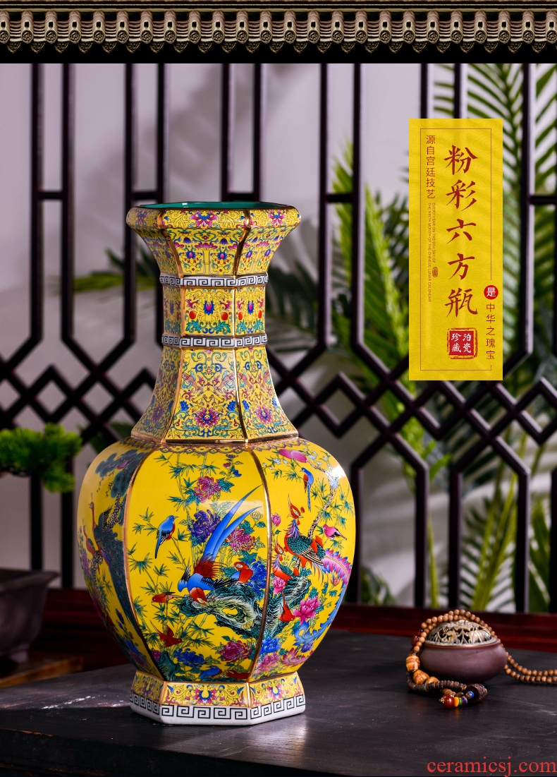 Jingdezhen ceramics new Chinese style household handicrafts imitation qing qianlong sitting room dry flower decoration vase furnishing articles