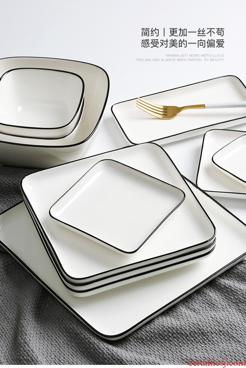 Nordic creative ceramics tableware plate household rectangular dish dish dish Japanese contracted western-style steak pan half xiao