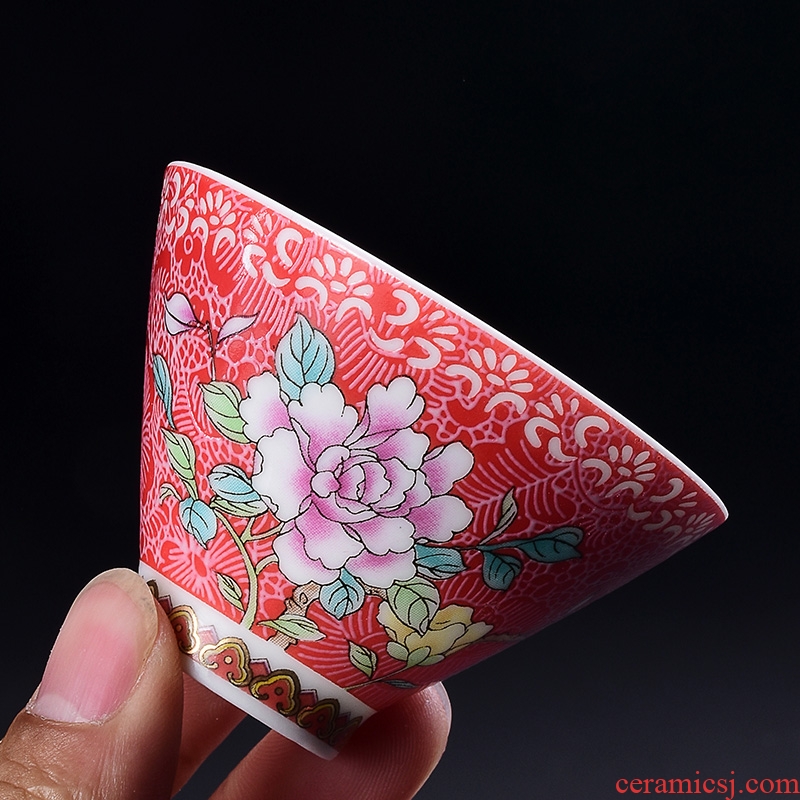 Tea cups porcelain enamel paint pick flowers single sample tea cup master cup kung fu tea gift boxes