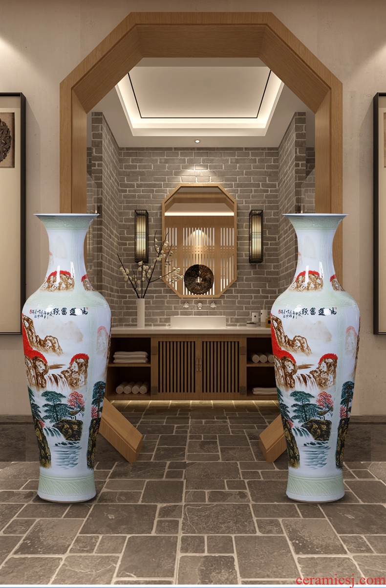 Jingdezhen ceramic manual hand-painted scenery of large vase furnishing articles villa decoration by Chinese style living room TV cabinet
