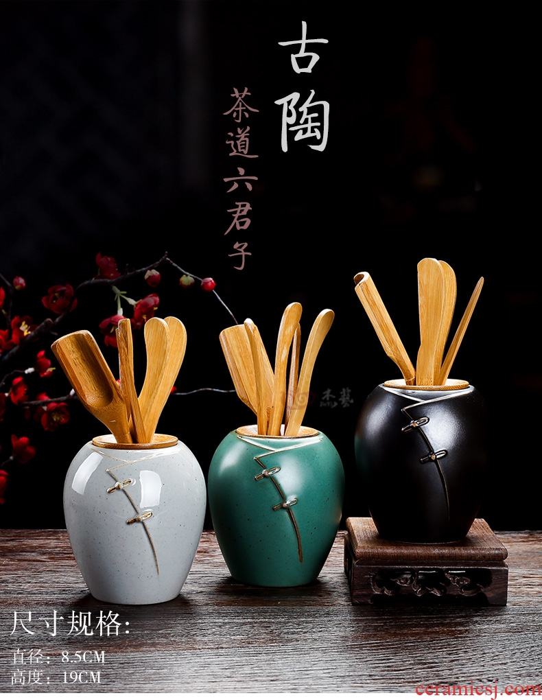 Ceramic tea six gentleman's suit to receive tube ebony wood tea set accessories home furnishing articles bamboo tea art group