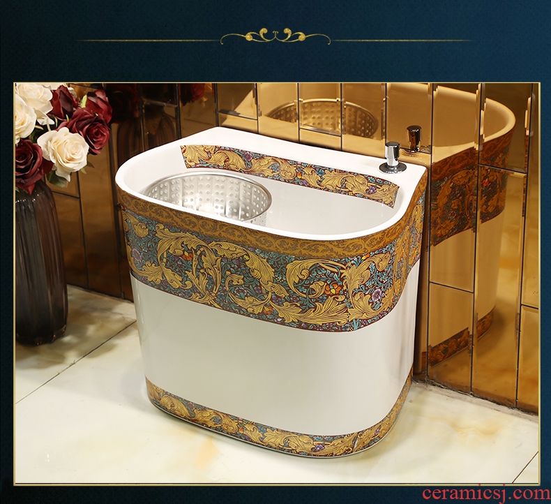 Gold cellnique double drive rotating mop pool ceramic art basin bathroom floor balcony vertical tank