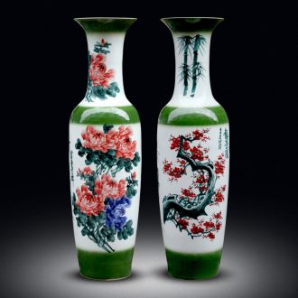 Jingdezhen ceramics of large vases, hand-painted peony plum flower carving shadow qdu porcelain sitting room adornment is placed