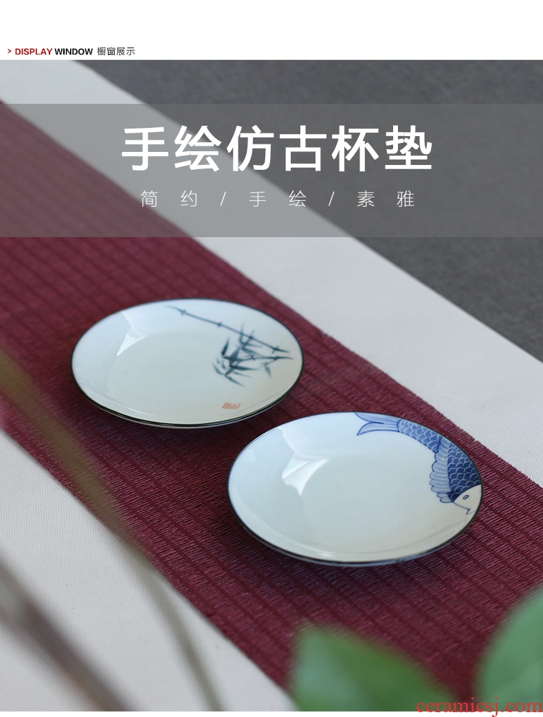 Drink to jingdezhen hand-painted teacup pad of blue and white porcelain ceramic cup spare parts for Japanese insulation pad tea cups