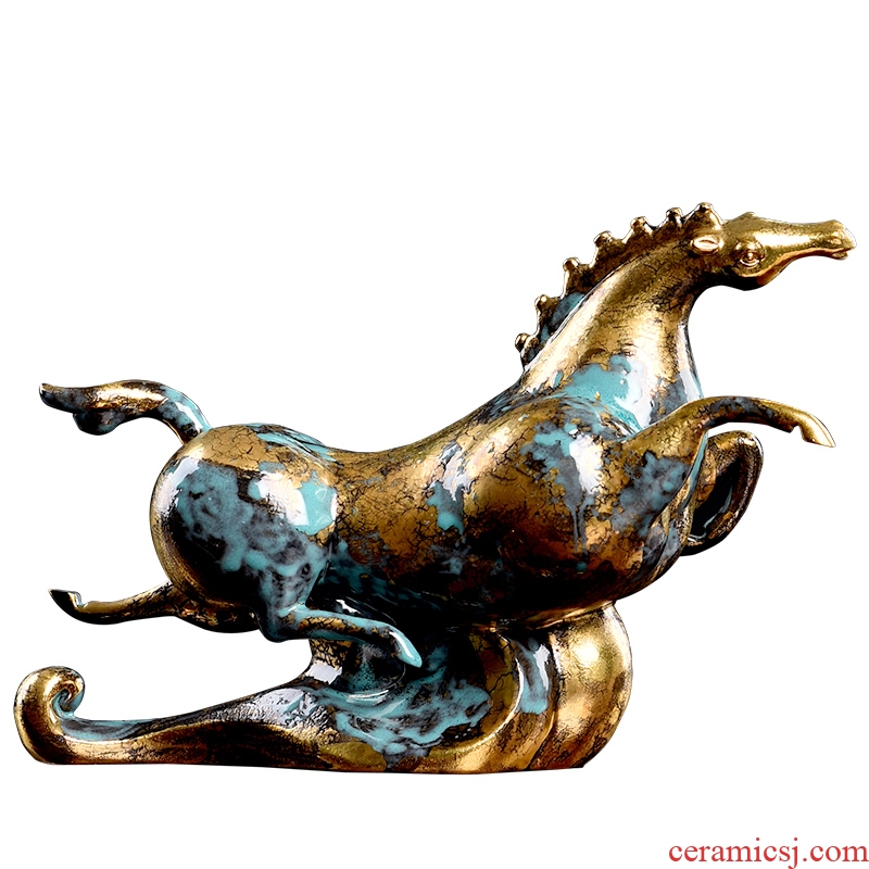 Oriental clay ceramic artisans Zhang Chang teacher Lin works bronze horse furnishing articles/treader tianma color series