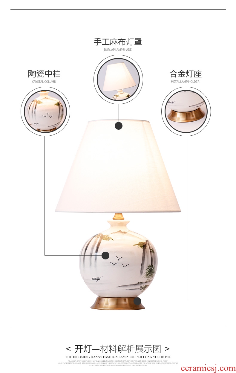 New Chinese style ceramic desk lamp sitting room bedroom berth lamp of modern Chinese wind restoring ancient ways zen hand-painted decorative warmth