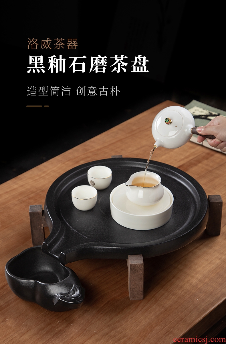 Tea set, ceramic tea tray contracted household solid wood Chinese kung fu suit stone mill dry tea tea