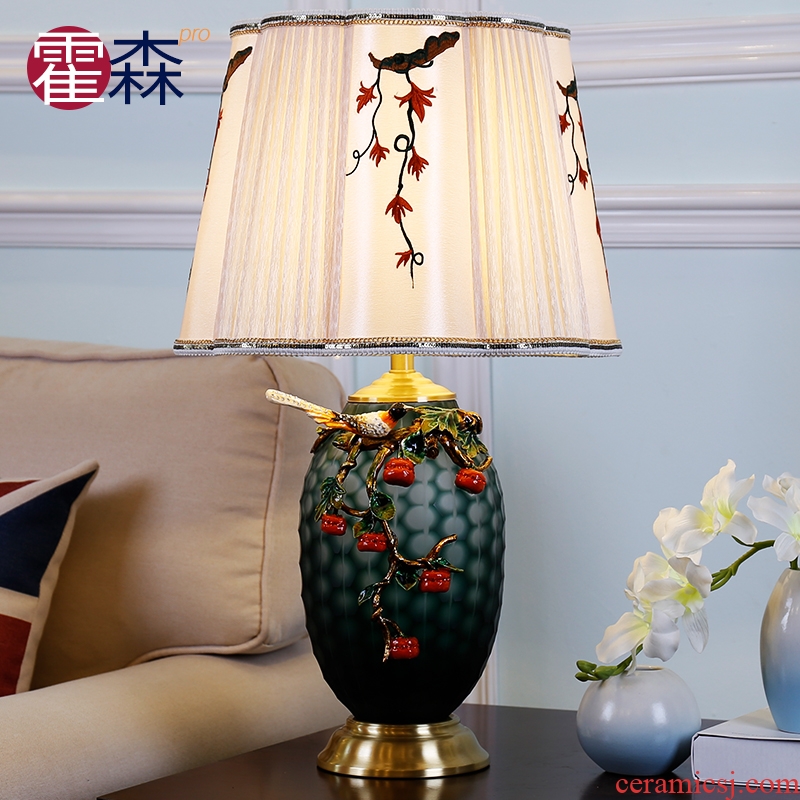 Colored enamel lamp study of new Chinese style bedroom berth lamp retro creative decorative ceramic led all copper lamps and lanterns