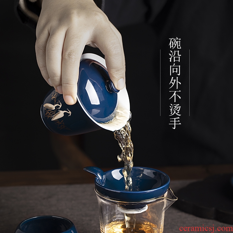 Egrets glaze ceramic tureen home only three bowl of kung fu tea tea machine manual to make tea cup cup size