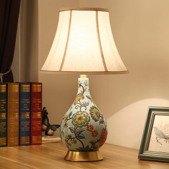 Bedroom berth lamp sitting room new Chinese classical European American pastoral hand-painted ceramic powder enamel full copper lamp
