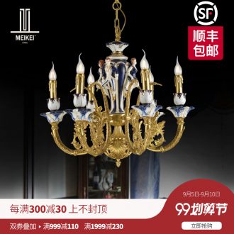 French chandelier european-style luxury villa droplight creative pastoral ceramic lamps and lanterns of the sitting room dining-room whole copper chandelier bedroom
