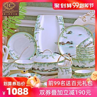 The dishes suit household of Chinese style top grade dishes tableware suit contracted bone porcelain wedding gifts chopsticks