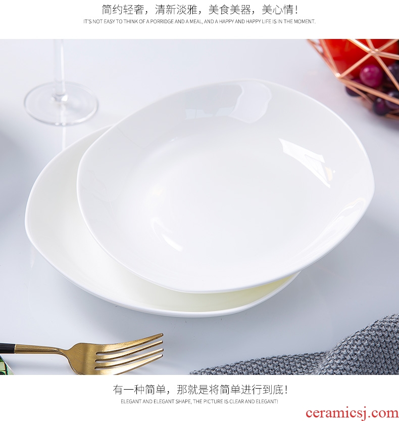 Pure white bone porcelain dishes son home ideas of jingdezhen ceramic tableware square salad deep dish cooking soup plate