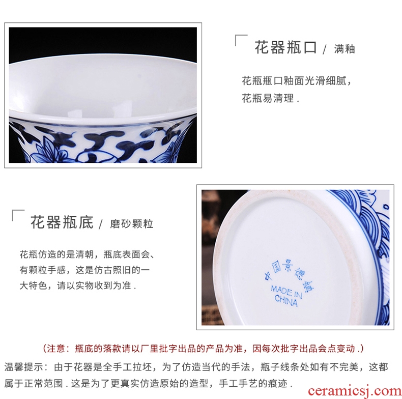 Jingdezhen ceramics vase pure manual embryo hand-painted blue and white porcelain vase decoration craft collection furnishing articles