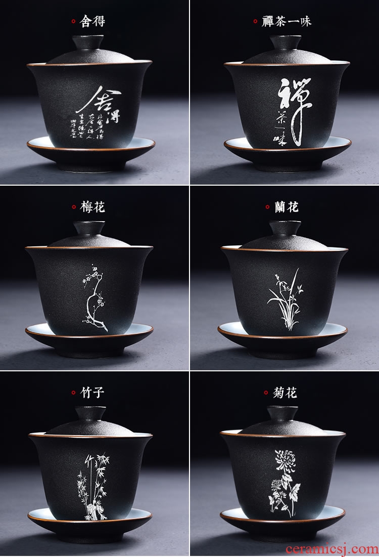 Hand-cut coarse pottery tureen ceramic tureen large kung fu tea set jade porcelain cups three cup big bowl of household