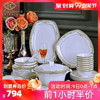 Fire color ou bone jingdezhen porcelain tableware suit household of Chinese style of high-grade ceramic bowl plate combination of a complete set of packages