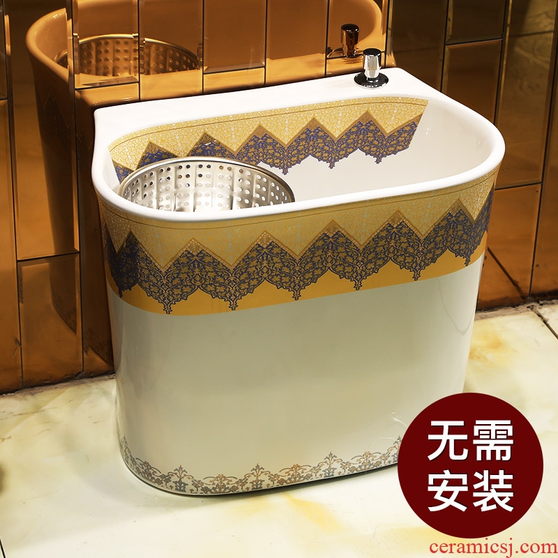 Million bird ceramics decorated mop pool small balcony large reservoir toilet stage control rotating double drive mop pool