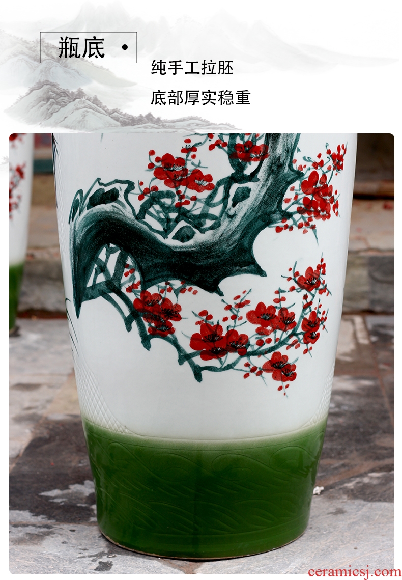 Jingdezhen ceramics of large vases, hand-painted peony plum flower carving shadow qdu porcelain sitting room adornment is placed