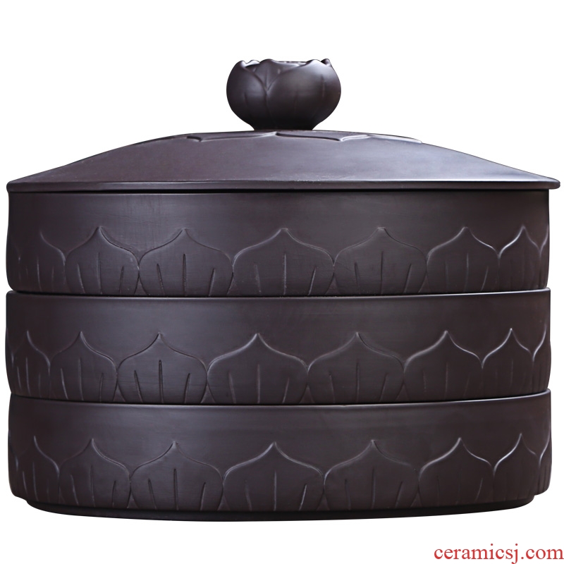 Auspicious industry purple large tea cake can wake receives ceramic black and white pu 'er tea cake tea accessories caddy