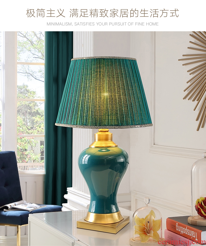 Emerald green ceramic desk lamp the study of new Chinese style restoring ancient ways American luxury european-style bedroom berth lamp sitting room atmosphere