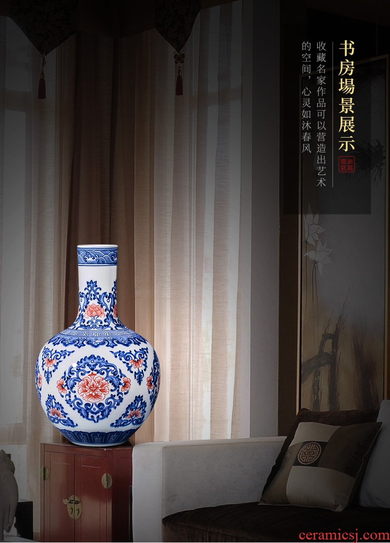 Jingdezhen ceramic antique hand-painted dried flowers large blue and white porcelain vase furnishing articles new Chinese style living room decoration craft gift