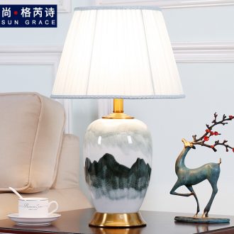 Jingdezhen new Chinese style landscape ceramic desk lamp lamp of bedroom the head of a bed restoring ancient zen sitting room sofa tea table lamp