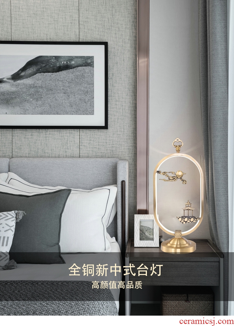 Yao copper horse all modern new Chinese style lamp light simple Chinese style Chinese wind sitting room ceramic desk lamp of bedroom the head of a bed