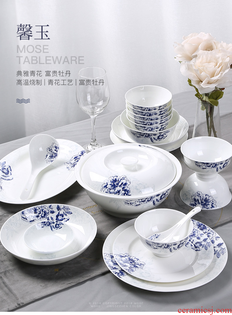 Inky blue and white porcelain tableware suit Chinese dishes combination of jingdezhen ceramic dishes suit, jade 3.0