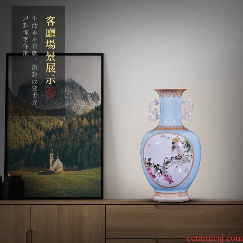 High-quality goods of jingdezhen ceramics hand-painted heavy pastel egrets painting of flowers and new Chinese style household decorative bottle vase furnishing articles