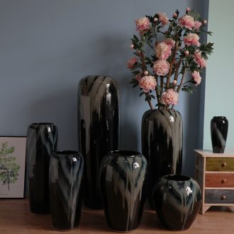 Contemporary and contracted hotel lobby floor black ceramic vase furnishing articles power pottery flower arranging, villa example room