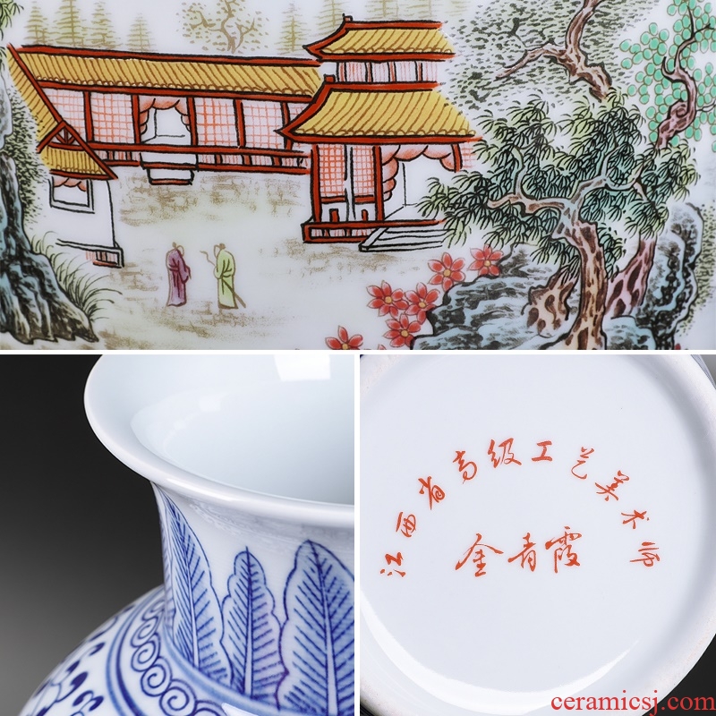 Insert jingdezhen blue and white ceramics powder enamel vase XianGe qing ju masters hand-painted home sitting room adornment is placed