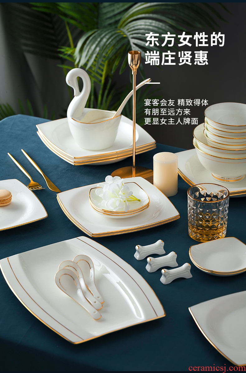 Fire light color suit dishes household jingdezhen ceramics tableware high-grade luxury pure special-shaped bone porcelain tableware dishes