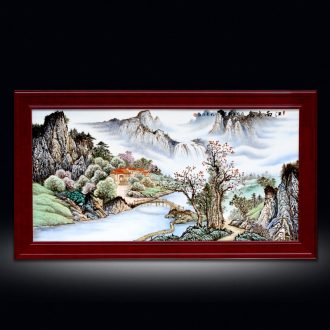 Chinese lucky feng shui living room sofa setting wall adornment jingdezhen hand-painted porcelain plate painting landscapes of corridor murals