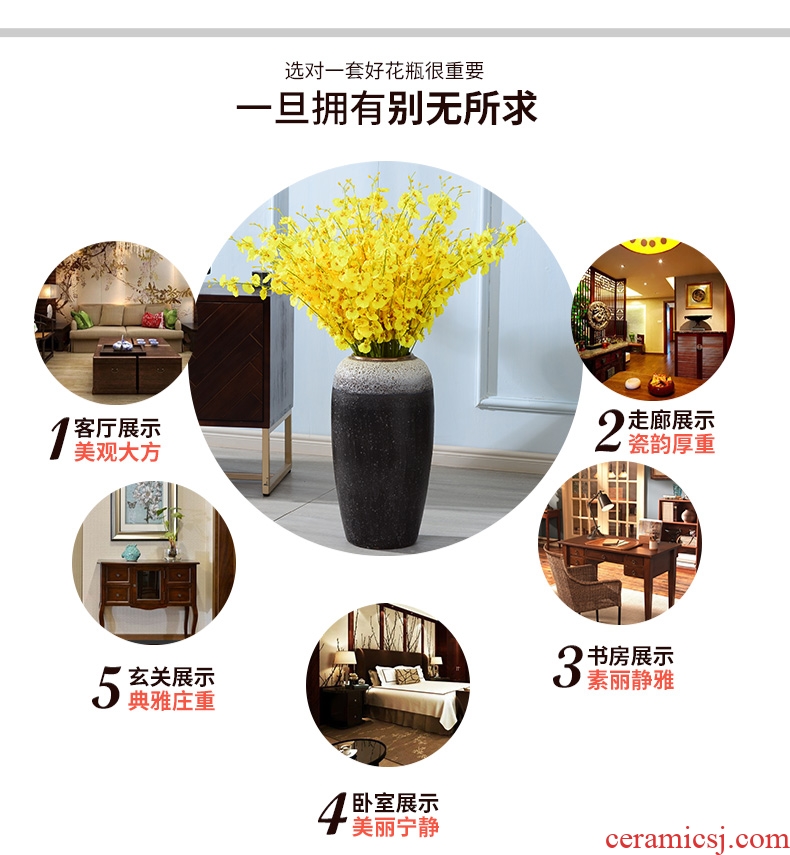 Lou qiao ground vase large Chinese style restoring ancient ways is plugged into the dried coarse pottery villa living room TV ark clay ceramic furnishing articles