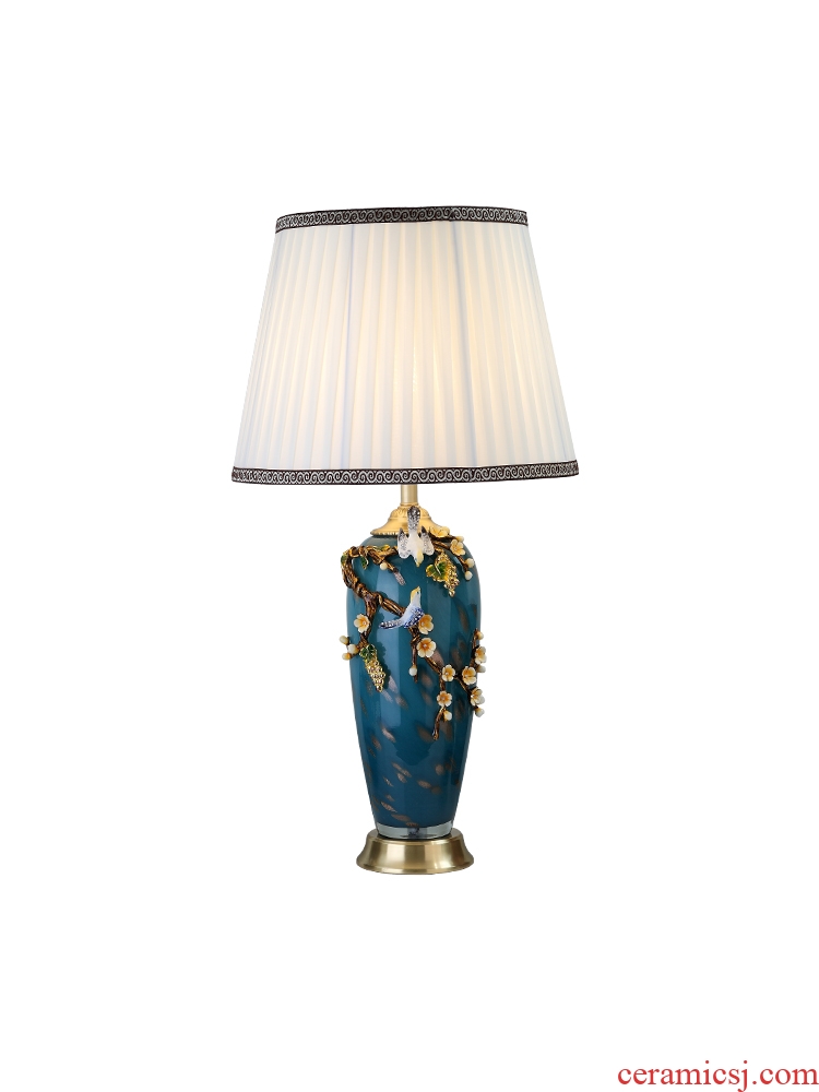New Chinese style full copper enamel lamp sitting room the bedroom the head of a bed artical luxurious ceramic crystal glass lighting