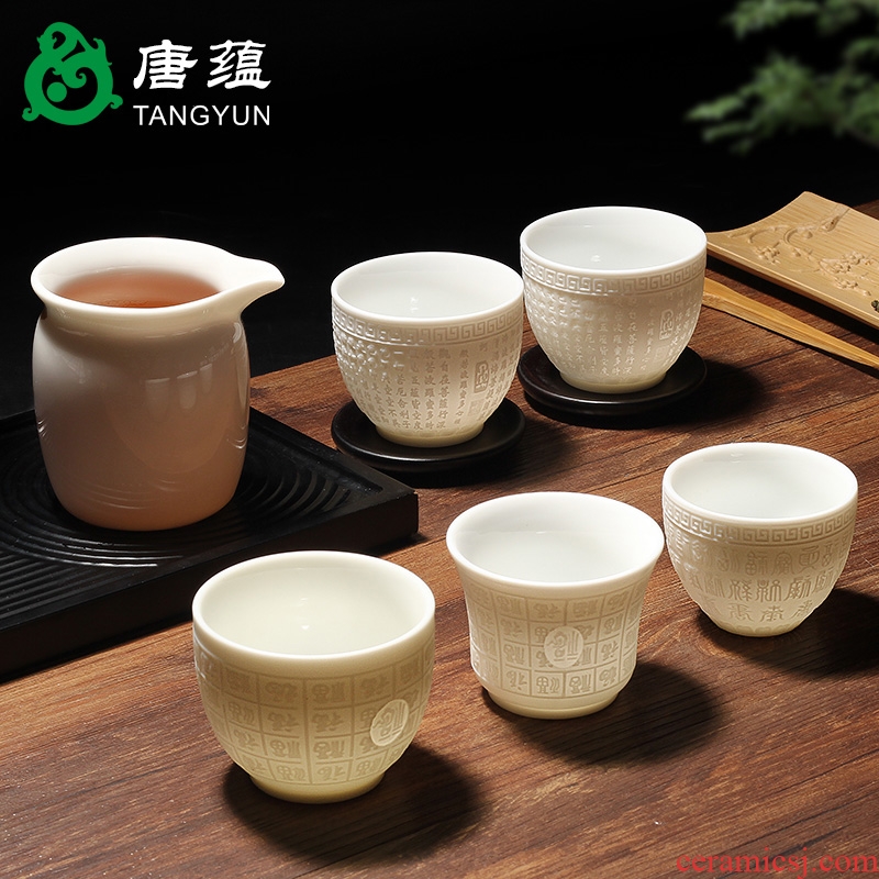 Tang aggregates suet jade dehua pure handmade ceramic cup white household small white jade porcelain cups individual sample tea cup