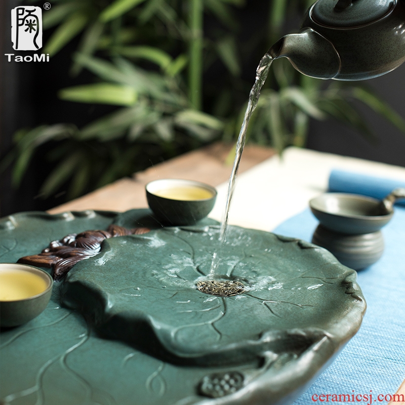 Tao fan home drainage tea tray kiln creative Chinese kung fu tea tray ceramic lotus Taiwan sea water tea