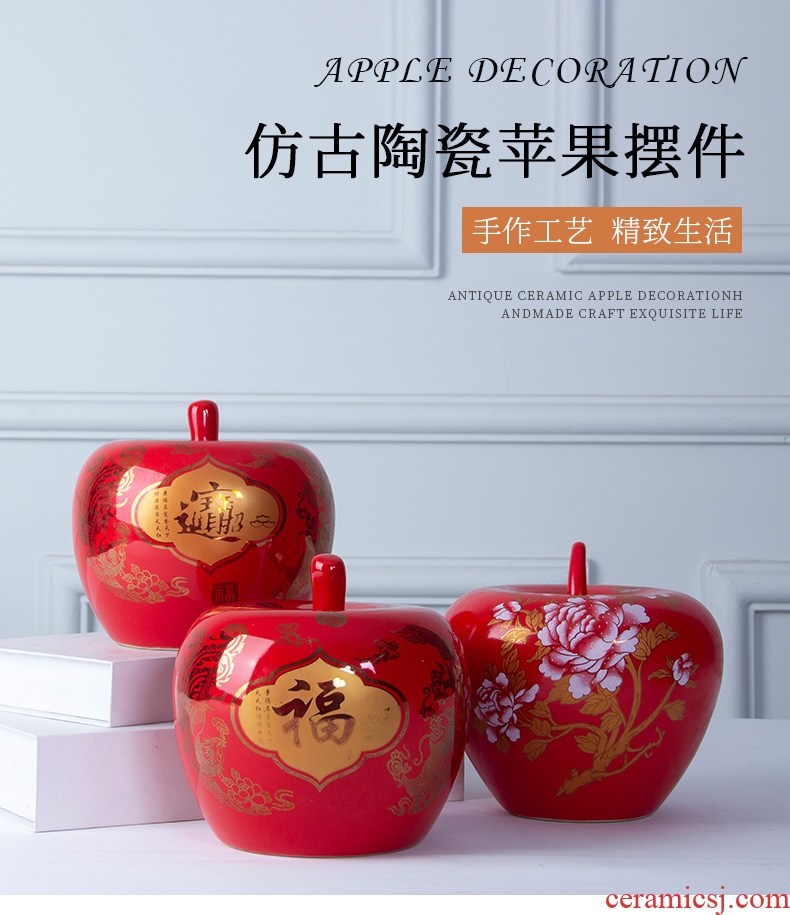 Jingdezhen ceramics furnishing articles of modern Chinese style household China red apple wine marriage wedding jewelry decoration