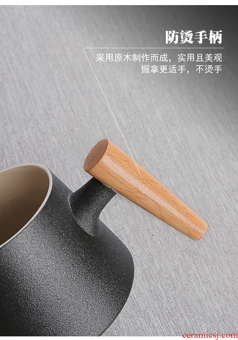 Creative wooden handle ceramic tea cup with lid separation filter cup tea cup flower tea custom office cup