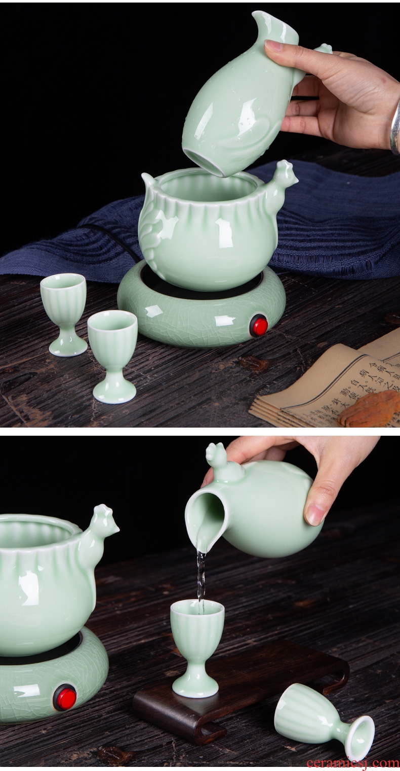 Jingdezhen ceramic temperature wine pot of wine suit green glaze hot hot wine warm hip home wine and rice wine liquor cup