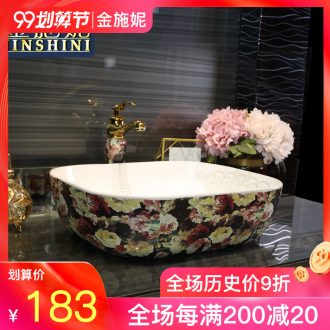 Gold cellnique stage basin rectangle ceramic art basin of Europe type lavatory fashion the basin that wash a face painting rose