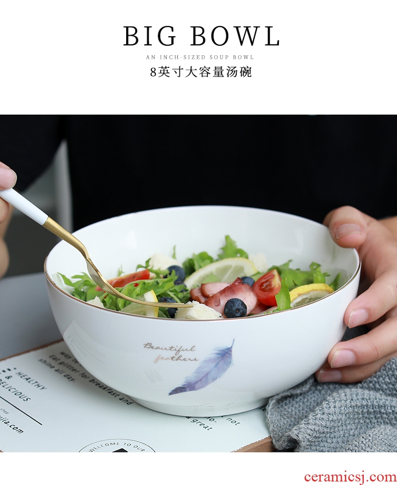 Bowl of household eating utensils Nordic noodles soup bowl plate combination of jingdezhen ceramic dishes suit household 4/6 people