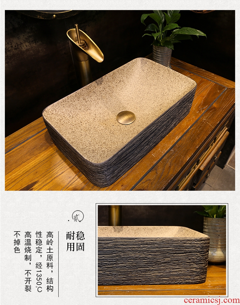 Archaize manual scrub the bathroom on bonsai DE mayor rectangular art basin of black wood grain ceramic wash basin