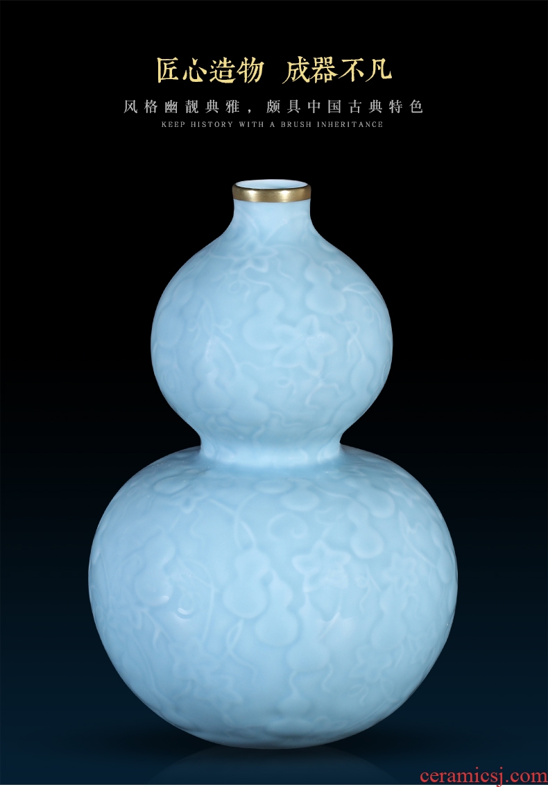 Sons of jingdezhen chinaware paint blue glaze carving ten thousand generations gourd bottle home sitting room adornment flower arranging furnishing articles