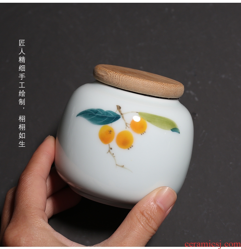 YanXiang fang hand-painted loquat small wooden cover caddy ceramic seal POTS celadon