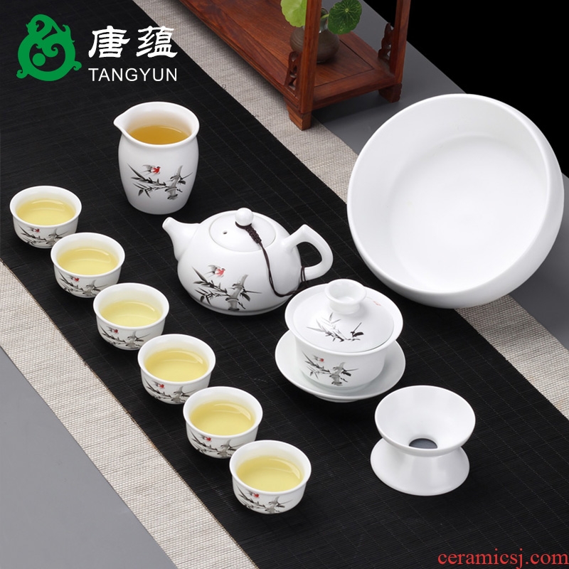 Opening kung fu tea tea set suit household ceramics kiln white porcelain of a complete set of tureen teapot teacup tea tea set