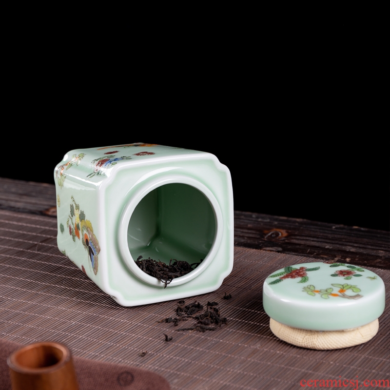 Big yards, celadon ceramic tea set portable pu-erh tea storage box storage tanks seal tank large caddy