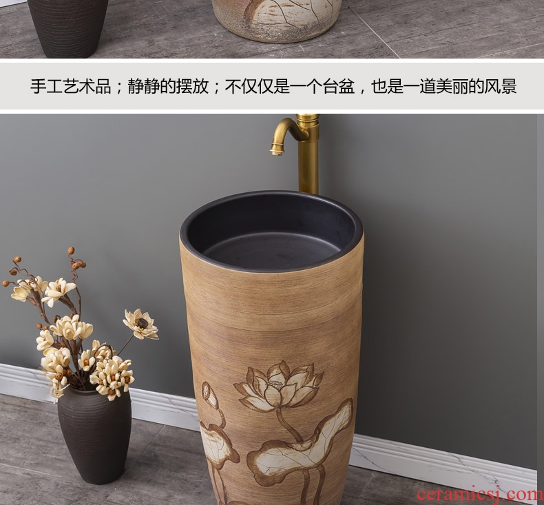 Chinese style restoring ancient ways ceramic one pillar type lavatory floor outdoor garden sinks balcony sink